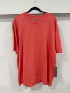 Essentials Coral Crewneck T-Shirt with Embossed Logo